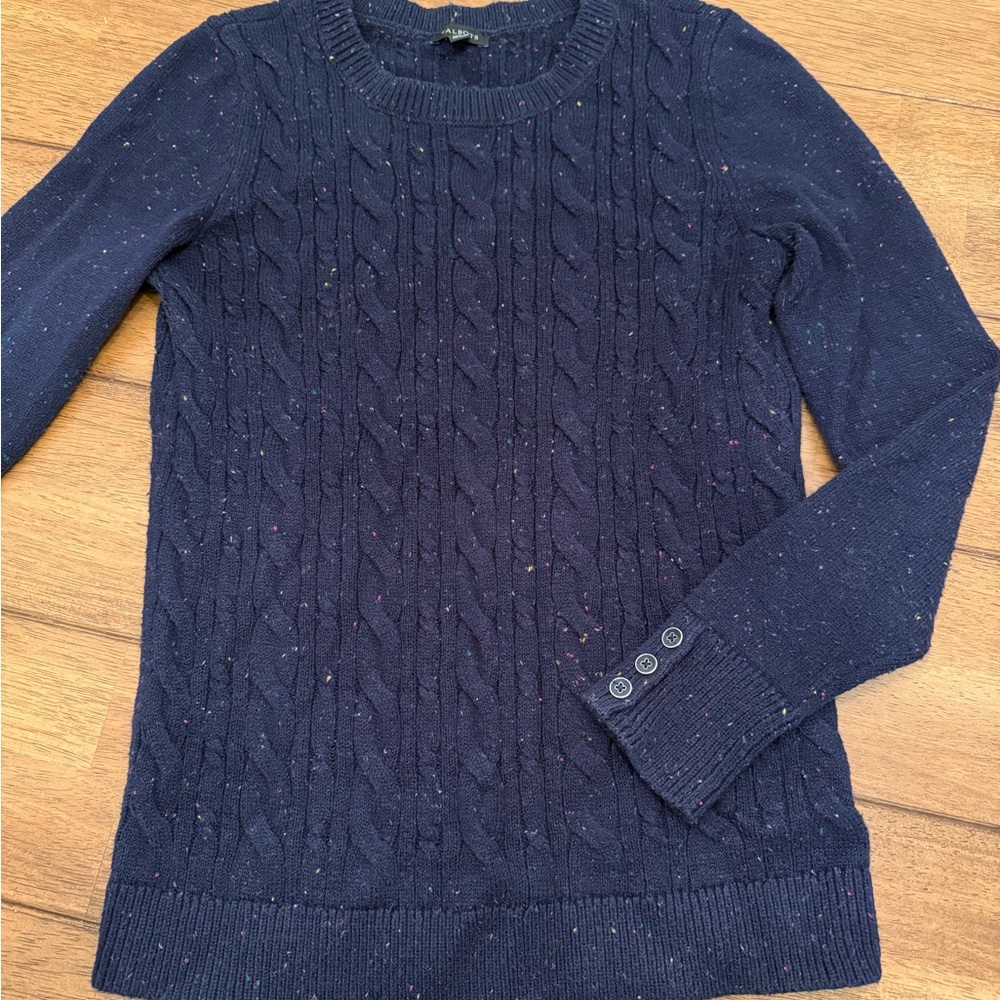 Talbots Navy Speckled Cable Knit Sweater - Picture 2 of 2